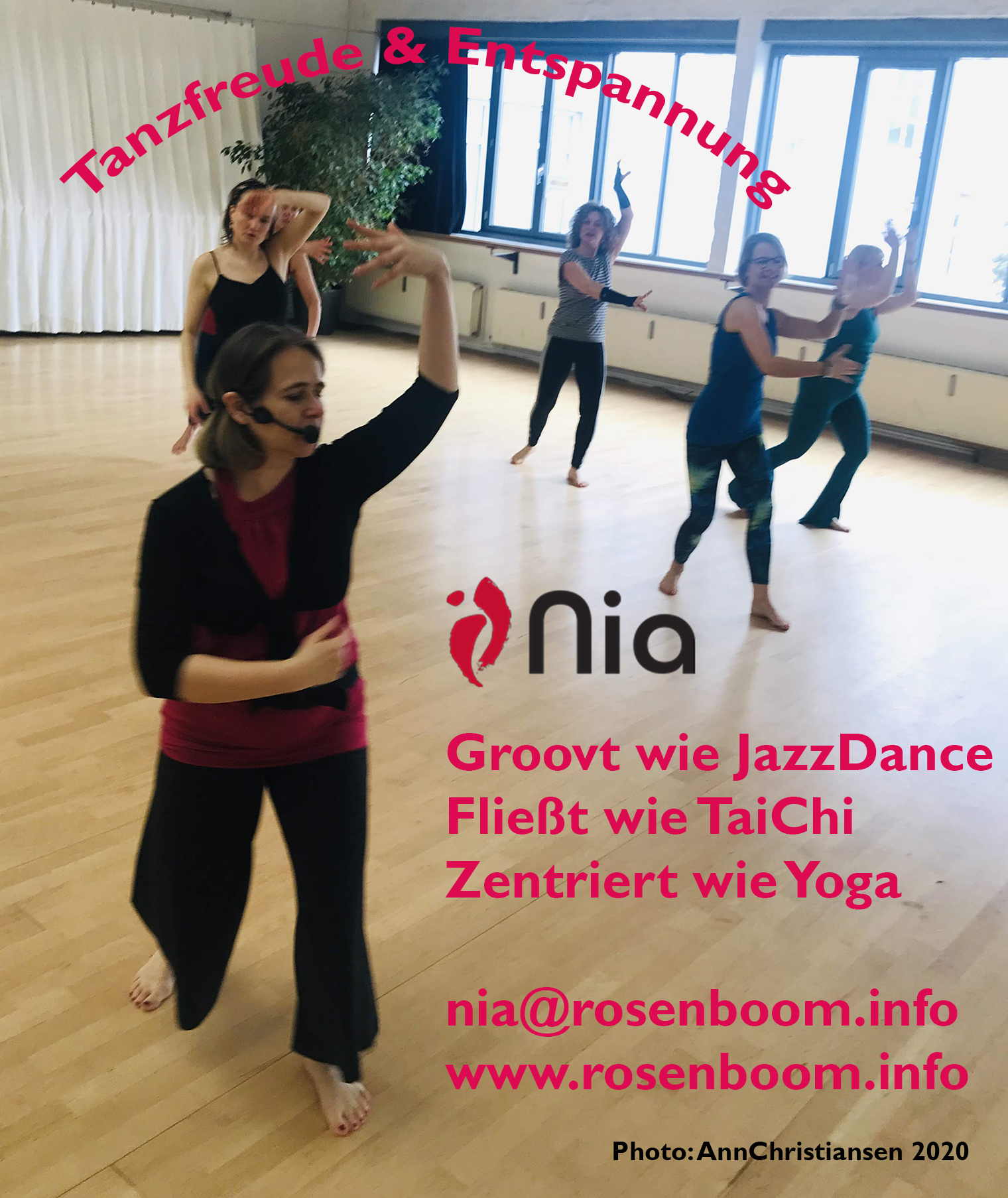 Nia groovt wie Jazz Dance, fließt wie Tai Chi, zentriert wie Yoga. Freude an der Bewegung mit allen Sinnen.